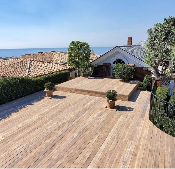Raised wood flooring and steps at a coastal event venue