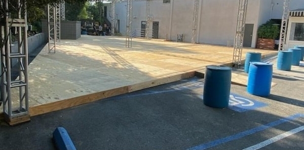 Temporary wood flooring installed at an event venue