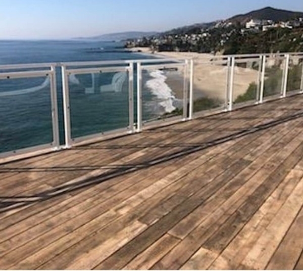 Custom wood event deck overlooking the Pacific Ocean